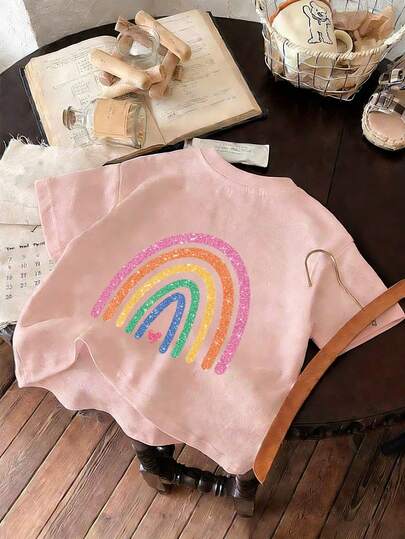 Áo thun ngắn tay cổ tròn in họa tiết ngộ nghĩnh dành cho bé gái, kiểu dáng thường ngày, thích hợp mặc mùa hè.