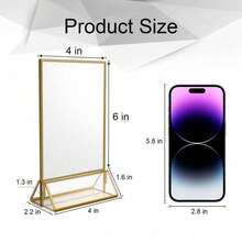 6个金色亚克力标牌架,4x6英寸金色亚克力相框,透明双面菜单架(适用于婚礼桌号牌) - T-Gold - 查看 3