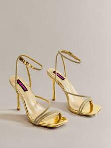 Hauture 女士交叉绑带水钻踝带优雅高跟鞋 - 香檳色 - 查看 5