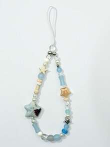 1 pieza Cordón para teléfono con cuentas de cerámica azul con forma de estrella de sal marina fresca, estilo japonés de nicho - Multicolor - Ver 9