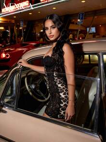 Vexica 女士性感复古豹纹蕾丝边抹胸吊带连衣裙。胸前的蕾丝边设计使其成为海滩、夜店、酒吧、主题派对、音乐节、聚会、特殊场合、约会以及与朋友休闲街头风格的完美之选。 - 棕色 - 查看 11