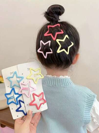 5pcs Colorful Star Hair Clips, Cute Versatile Bangs & Flyaway Hair Clips For Girls