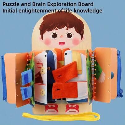 Board Book, Montessori Sensory Toy For Toddlers, Multi-Layer Dressing Activity Board, Travel & Preschool Learning Toy, Ideal Gift For Kids Early Life Skills Training For Young Children, Cognitive Exercise, Hand Development, Fine Motor Skills, Early Development, Enlightenment, And Educational Gifts