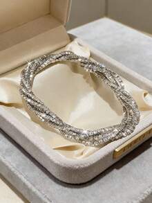 1pc Luxury Multi-Layer Wrapped Rhinestone Bracelet, Elegant Unique Design Versatile Daily Wear Gift - A - View 7