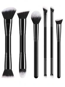 6pcs Professional Makeup Brush Set, Dual-Ended Face & Eye Brushes For Foundation, Concealer, Eyeshadow, Soft Synthetic Bristles - Multicolor - View 2