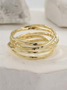Anillos de mujer de estilo bohemio multicapa, conjunto de anillos anchos cruzados de tono dorado multicapa de moda para damas, joyería para fiestas - Dorado - Ver 3