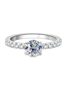 French Elegant 4-Prong Zirconia Silver Ring, Bridal Wedding Party Versatile Gift Box - Silver - View 1