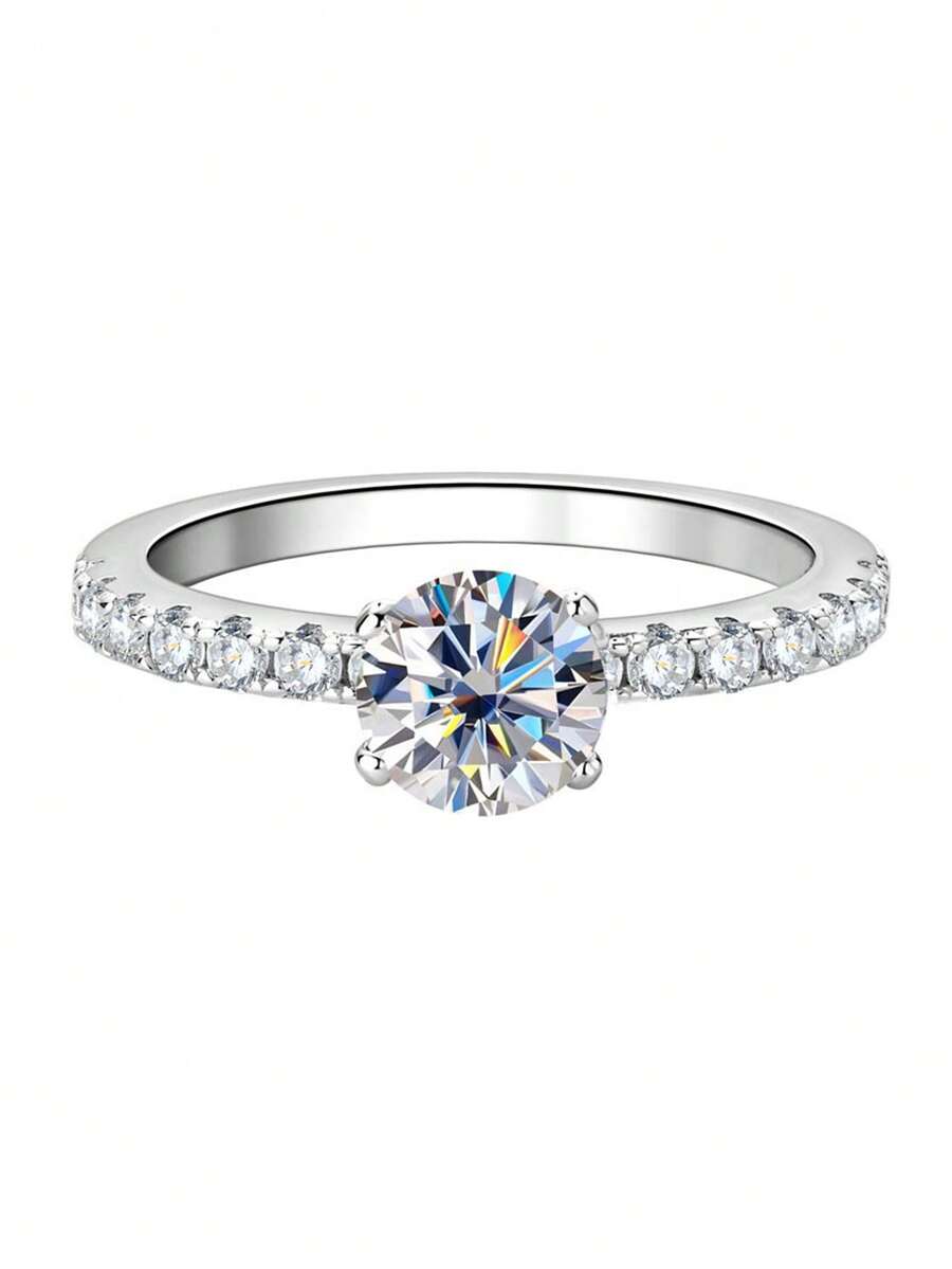 French Elegant 4-Prong Zirconia Silver Ring, Bridal Wedding Party Versatile Gift Box - Silver - View 1