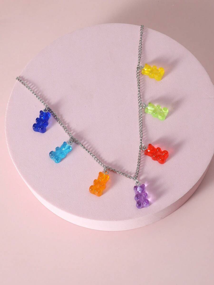 1pc Fashionable Versatile Crystal Bear Pendant Necklace - Rainbow Bear Necklace - View 1