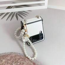 Luxury Leather Texture Folding Phone Case With Pearl Chain, Suitable For Samsung Galaxy Z Flip3 5G/Galaxy Z Flip 4 5G/Galaxy Z Flip 5 5G/Galaxy Z Flip 6 5G/Galaxy Z Flip 7 5G, Fashionable And Elegant Foldable Screen Protective Cover - Multicolor - View 4