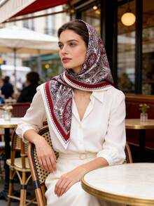 1pc Versatile Retro Cashew Flower Print Multifunctional Triangular Scarf/Shawl, Suitable For Daily, Office, And Holiday Occasions - Black - View 4