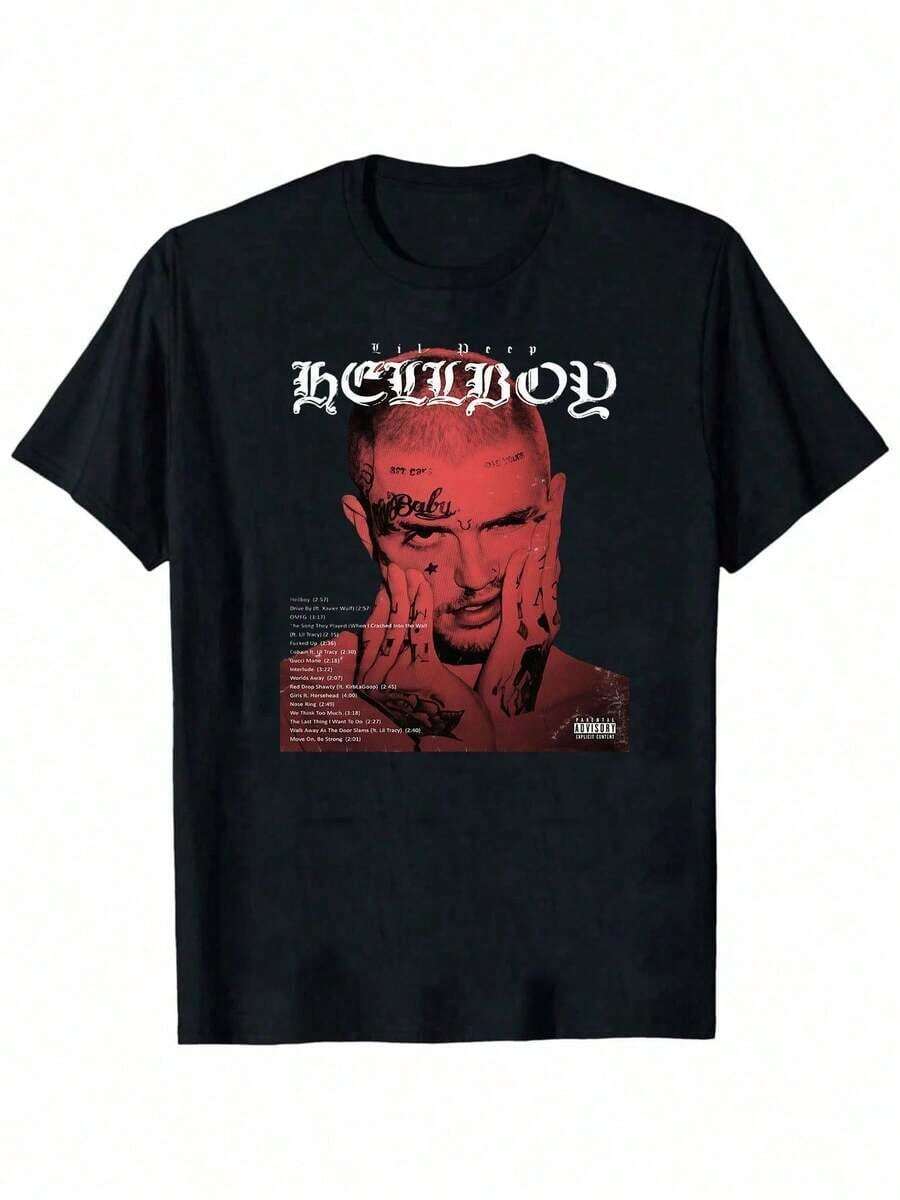 1 PcsSuicideboy Men's Graphic T-Shirt - Black Casual Streetwear Tee,Tear-Effect Face Design, Round Neck Short Sleeve Summer Top, Machine Washable, Suicideboy Era Tour Graphics Print T-Shirts For Men Shirt Tops Harajuku Hip Hop Rock Style T Shirts Unisex Fashion Regular Size Street T Shirt210g 100% Cotton,The Patterns Are All Printed. Unisex. - Black 7 - View 1