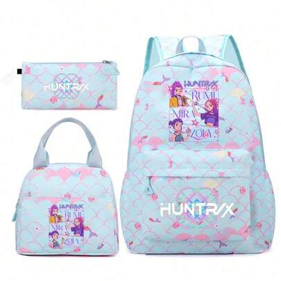 K-P-Op RU-Mi Demon-TieDye-Hunters Backpack & Schoolbag, Cute Pastel Purple Tie-Dye Ombre Design With K-Pop Girl Group Pattern, Heavy-Duty Durable Construction, Great For 6-12y K-Pop Lovers
