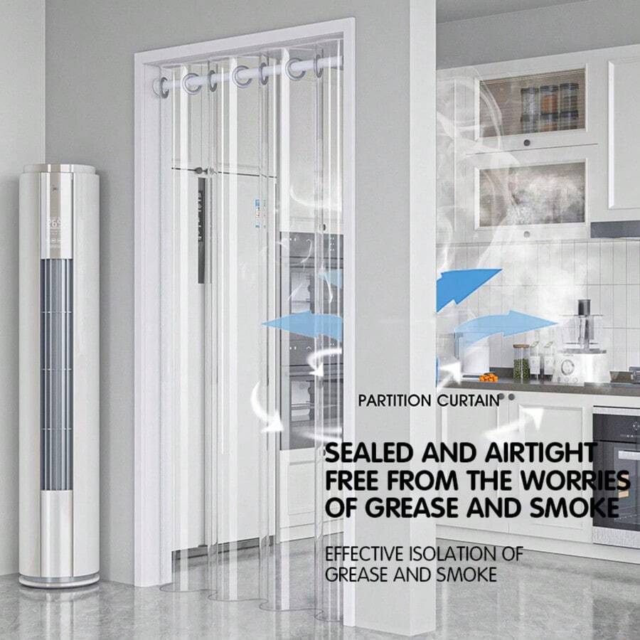 Cortina de puerta de PVC transparente de agujero grande, se limpia sin forro, adecuada para todo tipo de habitaciones, con ganchos, a prueba de viento transparente, cortina divisoria de aire acondicionado - 1PC - Ver 1