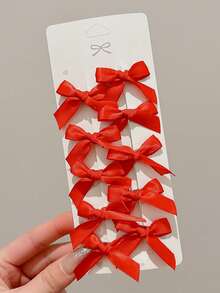 18个红色蝴蝶结发夹，时尚甜美丝绸小发夹，优雅少女发夹，Y2K芭蕾舞风格发饰，适合日常佩戴和节日礼物，头部饰品，发夹 - 紅色 - 查看 4