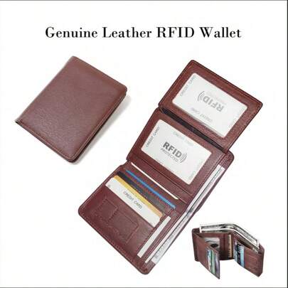 CAIBAOLAI Genuine Leather RFID Blocking Wallet, Suitable For Men And Women