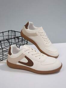 Women's Striped Iconic Gum Sole Retro Streetwear Contrast Color OG Sneakers - Classic, Casual And Versatile Must-Have Shoes For Spring And Summer, Easter, Valentine's Day Gift - Khaki - View 2