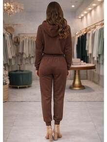 Women's 2-Ply Fleece Tracksuit Set, Winter Fashion, Cold Weather. - Chocolate Brown - View 3