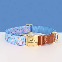 Customized Printed Webbing & PU Leather Dog Collar, Personalized Pet Collar, Anti-Lost Adjustable - Multicolor - View 13