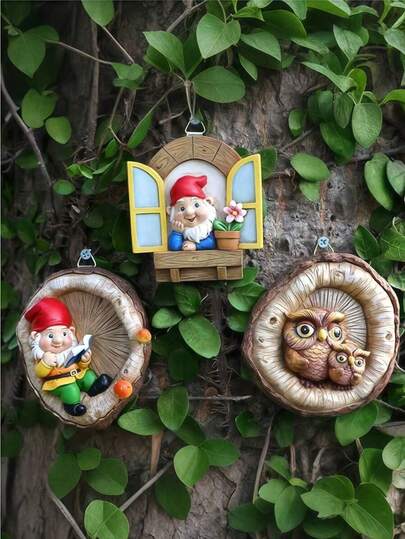 优雅的猫头鹰小矮人树脸庭院悬挂装饰，适用于户外花园树脂工艺品矮人和花盆景观