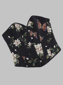 1件女士小众新款紧身胸衣，蝴蝶花卉提花复古束身衣，带钢骨收腰后系带休闲性感塑形上衣，适合派对和假日搭配 - 黑色 - 查看 8