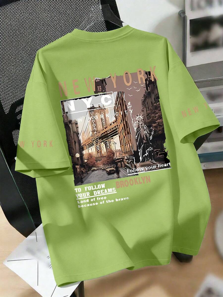 青少年男孩紐約市印花圓領T恤夏季款 - 綠色 - 查看 1