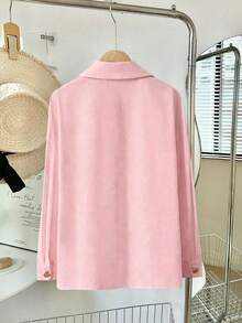 Freeform Women's V-Neck Shirt, Elegant And Versatile For Spring, Summer, Autumn And Winter, Suitable For Commuting, Business, Casual And Vacation, Recommend Ordering One Size Down Due To Oversized Fit - Baby Pink - View 5