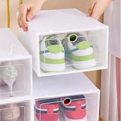 8/12个装可堆叠衣柜鞋盒，节省空间的可折叠鞋架，用于衣柜整理，透明设计的运动鞋收纳盒，高品质鞋架，适用于家庭和宿舍，多功能鞋盒，可存放运动鞋和日常鞋履，结构坚固，易于取用的盖子，轻便实用，是小空间和多隔层收纳方案的理想之选。