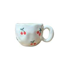 1pc Ins Style Hand-Painted Cherry & Strawberry Ceramic Cup, Asymmetrical Embossed Body, Breakfast Coffee Mug, Girly Desktop Water Cup, Party Afternoon Tea Cup, Red Tea Cup, Large Capacity Water Mug, Coffee Cup - Multicolor - View 13