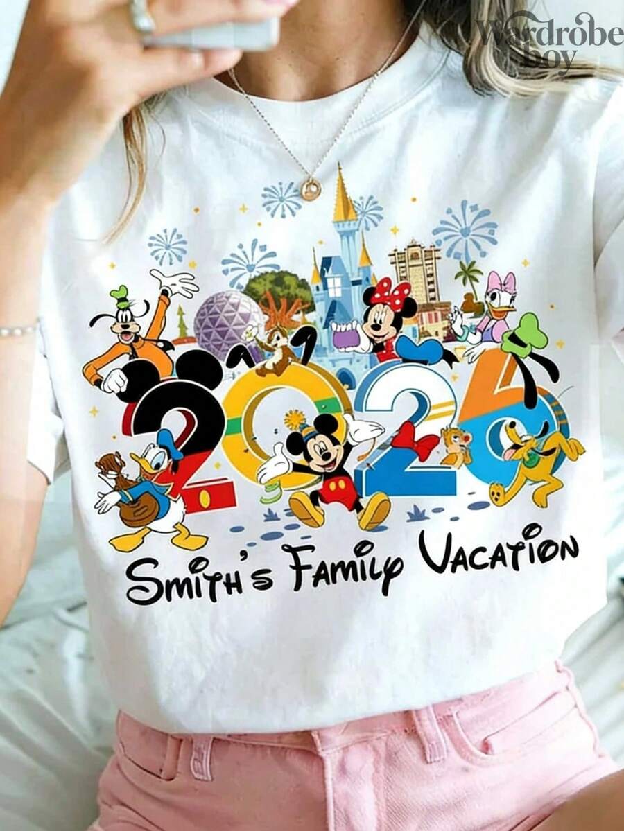 Disney Printed T-Shirt, 2026 Disney Trip Personalized T-Shirt, Family Travel Group Matching T-Shirt, WDW Disney World Mickey And Friends T-Shirt, Family Vacation T-Shirtt, Unisex,High-Quality Pure Cotton T-Shirt,Suitable For All Seasons, Comfortable And Breathable| Exquisite Design | The Best Choice For Giving Gifts - 白色 - 查看 1