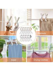 6/12pcs Beach Towel Clips, Heavy Duty Plastic Clothespins, Blanket Drying Clips, Windproof Clips, Home Supplies - White and Yellow - View 2