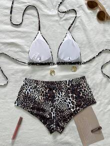 Women's 2 Pieces Leopard Print Sexy Lace-Up Backless Bikini Set, Beach Holiday Travel Summer Vacation - Multicolor - View 5