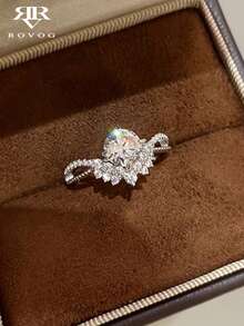 1 chiếc nhẫn đơn hở tinh tế bằng đồng, sang trọng, tối giản, thích hợp cho tiệc cưới/lễ hội, quà tặng cô dâu, đeo hàng ngày, đính đá Cubic Zirconia siêu nhỏ, dành cho nữ. - Bạc - Xem 2