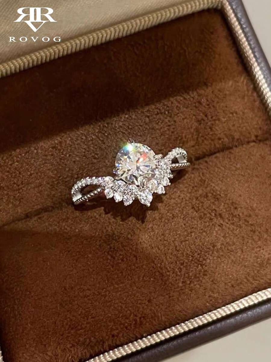 1 chiếc nhẫn đơn hở tinh tế bằng đồng, sang trọng, tối giản, thích hợp cho tiệc cưới/lễ hội, quà tặng cô dâu, đeo hàng ngày, đính đá Cubic Zirconia siêu nhỏ, dành cho nữ.