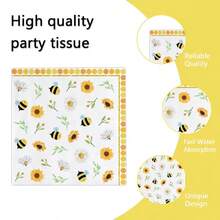20pcs/40pcs/60pcs,Bee Paper Napkins 16.5 X 16.5 Cm Daisies Print Disposable Luncheon Napkins 2-Ply Yellow Honeycomb Lunch Paper Tissues With Sunflower & Daisy Design For Spring Summer Home Dinner Buffet Tableware Party Supplies - View 2