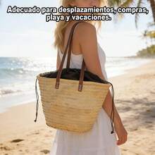 1 unidad de bolso de mano de paja resistente y duradero con gran capacidad, ideal para guardar toallas de playa, protectores solares, carteras, móviles y otros objetos, el compañero perfecto para vacaciones en la playa y picnics al aire libre, también puede usarse como bolsa de compras diaria o accesorio de moda para conjuntos casuales. - 190360567 Huang - Ver 1