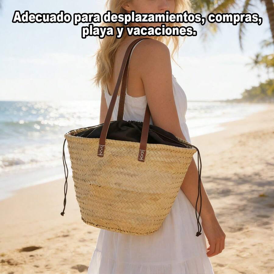 1 unidad de bolso de mano de paja resistente y duradero con gran capacidad, ideal para guardar toallas de playa, protectores solares, carteras, móviles y otros objetos, el compañero perfecto para vacaciones en la playa y picnics al aire libre, también puede usarse como bolsa de compras diaria o accesorio de moda para conjuntos casuales. - 190360567 Huang - Ver 1