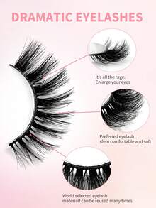 ENCHUW 5 Pairs Cat Eye Lashes,Cross Soft Reusable Faux Volume Fake Eyelashes For Evening Party Makeup Strip Lashes,Lashes,Eyelashes,Fake Lashes - Black - View 3