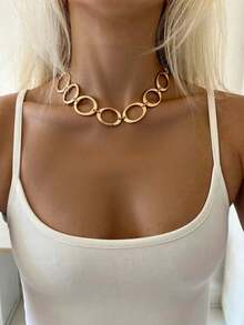 1 pieza Collar asimétrico grueso de estilo bohemio de playa de color dorado mate, adecuado para el uso diario de las mujeres (evitar la exposición prolongada a altas temperaturas, agua de mar, etc.) - Dorado - Ver 2