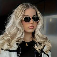 1 Piece Of Metal Frame And Hinge Glasses, Oval Frame Glasses, Women's Fashion Decorative Glasses - 金色 - 查看 3