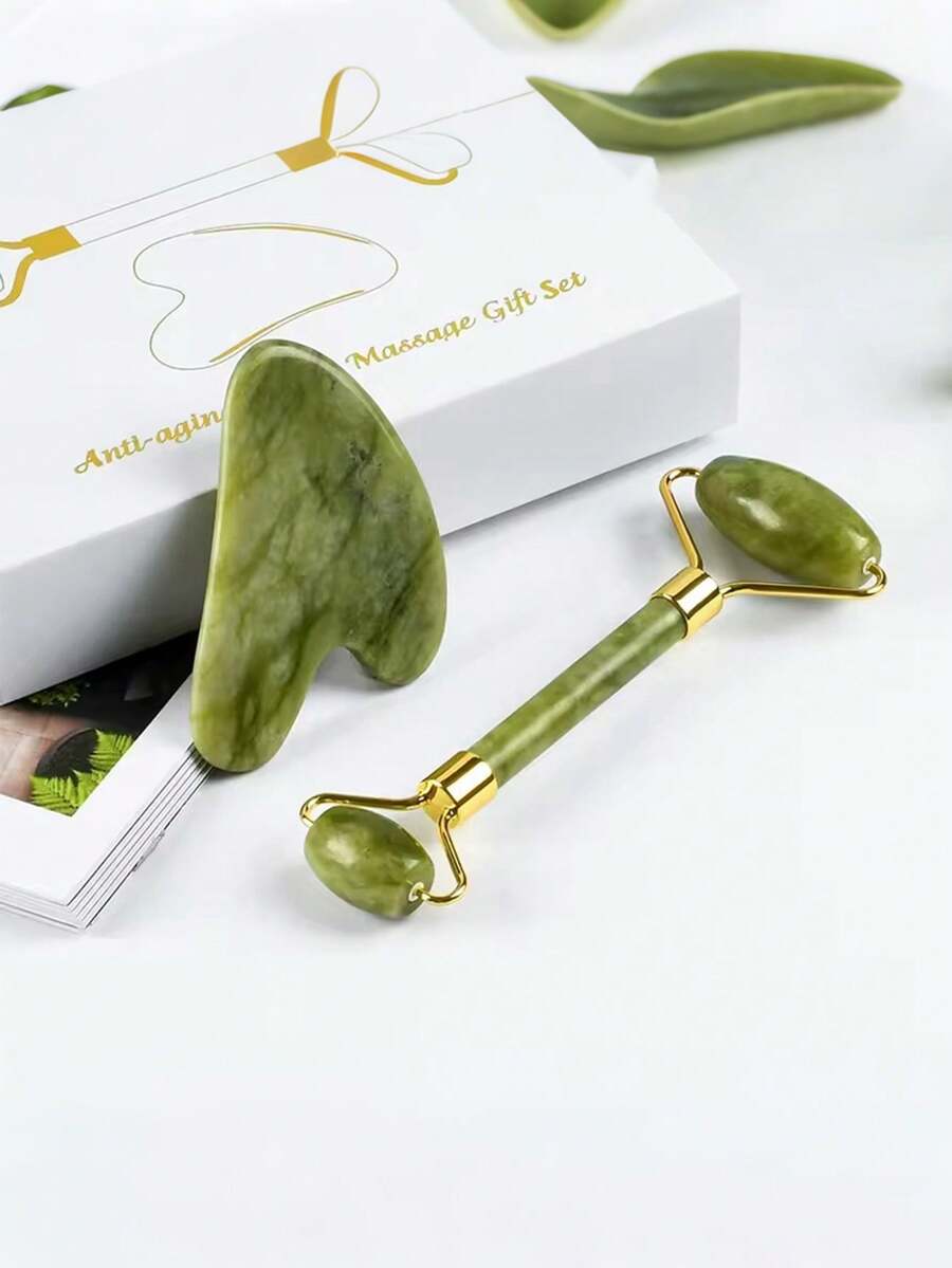 1/1 pieza Rodillo de jade premium para masaje facial, tensado de la piel y reducción de la hinchazón - Multicolor - Ver 1