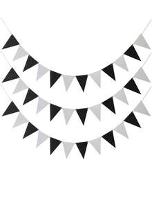 4面黑白毕业旗帜，简约黑白三角形图案旗帜，适用于各种主题派对、日常生日聚会、家庭聚会、同学聚会等。 - 拉旗 - 查看 3