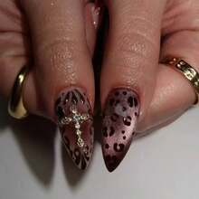 24pcs/Set 3D Nails Women Girls Medium Almond Tips Leopard Polka 3D Embossed Flowers Design Press On False Nail Art - 3801 - 查看 5