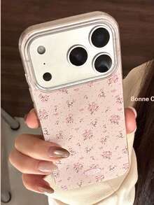 Spring Floral Glitter Phone Case Compatible With IPhone 17/17 Pro, Cute & Protective Cover For IPhone 13/14/11 - Pink - View 1