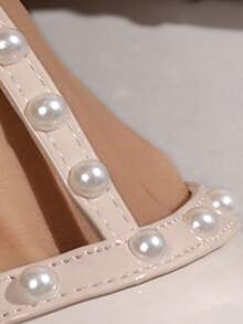 女士卡其色高跟鞋，饰有交叉铆钉，性感时尚尖头高跟鞋，单带金属扣设计，新款纤细高跟凉鞋 - 卡其色 - 查看 6