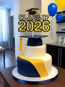 2026 Graduation Cake Toppers, Class Of Glitter Paper Blue Black Gold Cake Decorations For Graduation Party - Multicolor - View 4