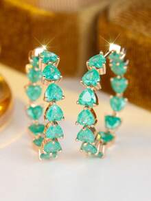 1 Đôi bông tai hình trái tim màu xanh băng giá thanh lịch, thích hợp cho phụ nữ đeo đi dự tiệc. - Xem 3