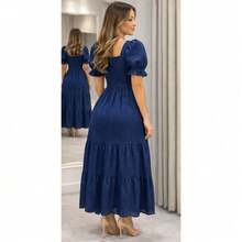 Elegant Long Evangelical Dress In Lace With Sleeves And Lining - Màu xanh hải quân - Xem 3