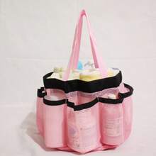 网眼沙滩手提袋，化妆品旅行收纳包，便携式游泳和淋浴袋 - 粉色 - 查看 2