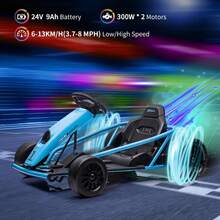 Juguete de Go Kart para niños de 24V 9Ah, coche a la deriva de alta velocidad de 8.1MPH con motores de 2x300W, asiento XL de 14.3", marco de metal completo, música, pantalla de potencia, carga máxima de 155 libras de carreras para niños de 8 a 12 años - Azul - Ver 4